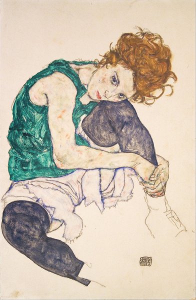 Main Product Photo of Seated Woman with Bent Knees  Painting by Egon Schiele