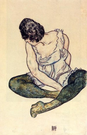 Seated Woman with Green Stockings Oil painting by Egon Schiele
