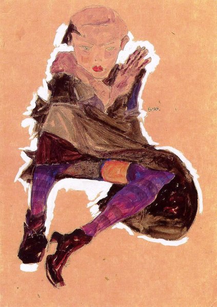 Seated Young Girl by Egon Schiele - Hand-Painted Oil Painting Reproduction