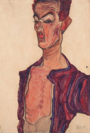 Self-Portrait, Grimacing by Egon Schiele Oil Painting