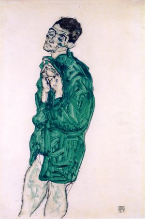 Self-Portrait in Green Shirt with Eyes Closed by Egon Schiele Oil Painting