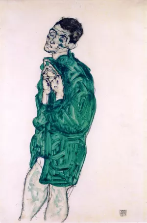 Self-Portrait in Green Shirt with Eyes Closed by Egon Schiele Oil Painting