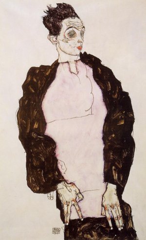 Self Portrait in Lavender and Dark Suit, Standing Oil painting by Egon Schiele