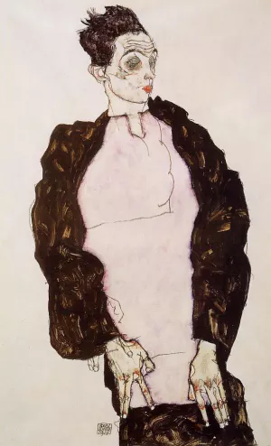 Self Portrait in Lavender and Dark Suit, Standing painting by Egon Schiele