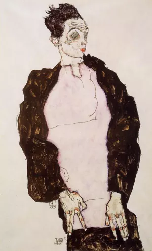 Self Portrait in Lavender and Dark Suit, Standing Oil painting by Egon Schiele