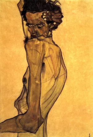 Self Portrait with Arm Twisting above Head by Egon Schiele - Oil Painting Reproduction
