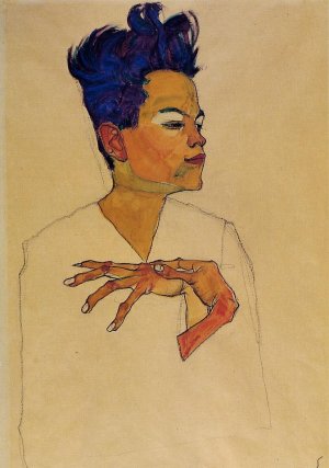 Self Portrait with Hands on Chest Oil painting by Egon Schiele