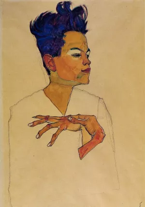Self Portrait with Hands on Chest Oil painting by Egon Schiele
