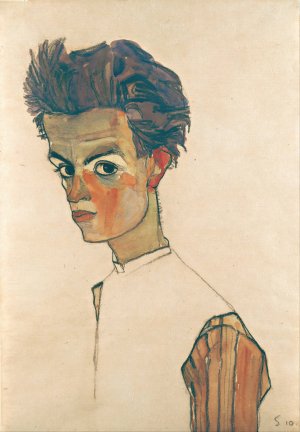 Self-Portrait with Striped Shirt by Egon Schiele Oil Painting