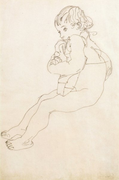Sitting Child by Egon Schiele - Hand-Painted Oil Painting Reproduction