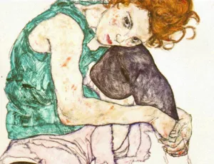 Sitting Woman with Legs Drawn Up by Egon Schiele - Oil Painting Reproduction