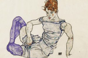 Sitzende Frau Mit Violetten Strumpfen by Egon Schiele Oil Painting