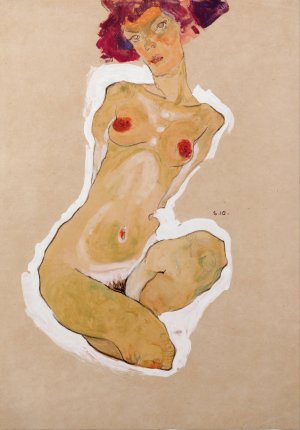 Squatting Female Nude by Egon Schiele Oil Painting