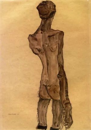 Standing Male Nude, Back View by Egon Schiele - Oil Painting Reproduction