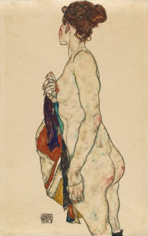 Standing Nude with a Patterned Robe by Egon Schiele Oil Painting