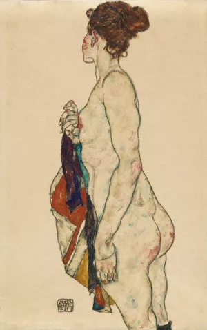 Standing Nude with a Patterned Robe by Egon Schiele Oil Painting