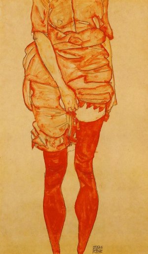 Standing Woman in Red Oil painting by Egon Schiele