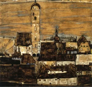 Stein on the Danube, Seen from the Kreuzberg Large Version by Egon Schiele Oil Painting