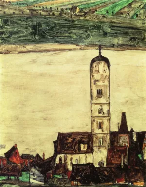 Stein on the Danube, Seen from the Kreuzberg Small Version painting by Egon Schiele