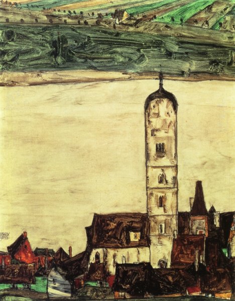 Main Product Photo of Stein on the Danube, Seen from the Kreuzberg Small Version Painting by Egon Schiele