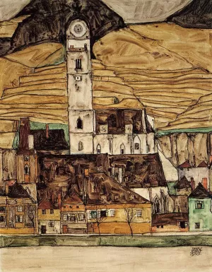 Stein on the Danube Small Version by Egon Schiele - Oil Painting Reproduction