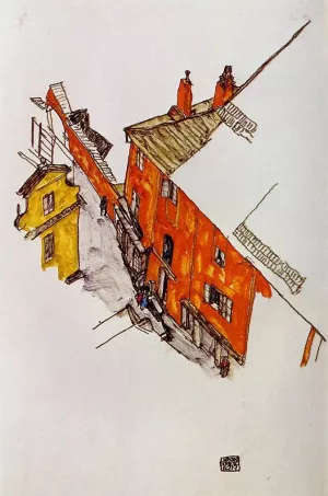 Street in Krumau painting by Egon Schiele