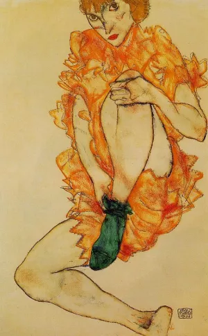 The Green Stocking by Egon Schiele - Oil Painting Reproduction