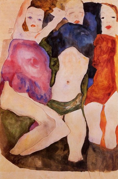 Main Product Photo of Three Girls Painting by Egon Schiele