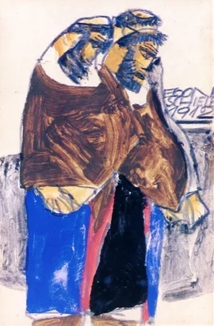 Three Monks Oil painting by Egon Schiele