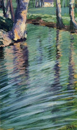 Trees Mirrored in a Pond Oil painting by Egon Schiele