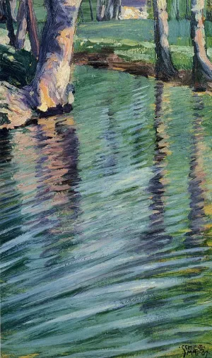 Trees Mirrored in a Pond Oil painting by Egon Schiele