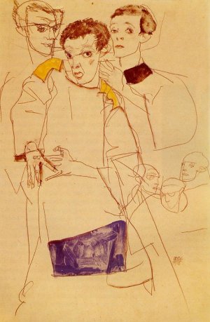 Triple Self Portrait Oil painting by Egon Schiele
