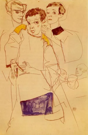 Triple Self Portrait Oil painting by Egon Schiele
