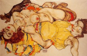 Two Girls Lying Entwined by Egon Schiele Oil Painting