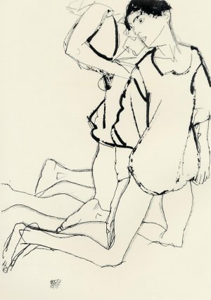 Two Kneeling Figures also known as Parallelogram Oil painting by Egon Schiele