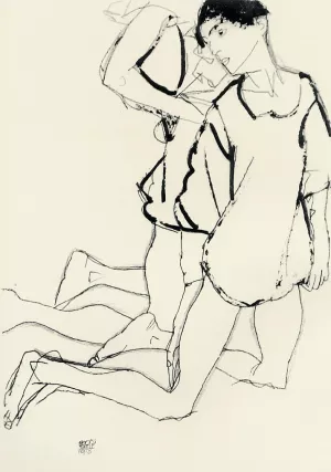 Two Kneeling Figures also known as Parallelogram by Egon Schiele Oil Painting