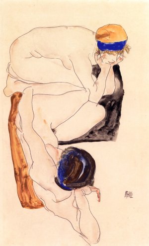 Two Reclining Figures by Egon Schiele Oil Painting