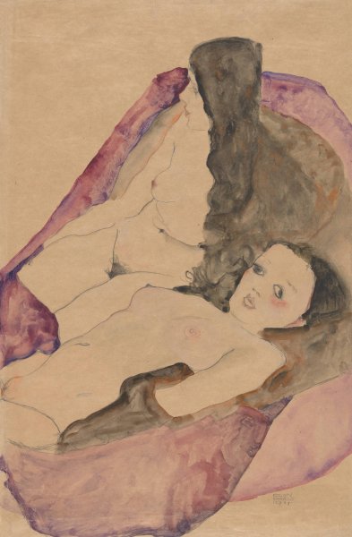 Main Product Photo of Two Reclining Nudes  Painting by Egon Schiele