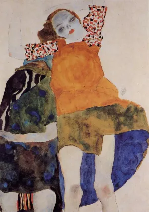 Two Seated Girls by Egon Schiele Oil Painting