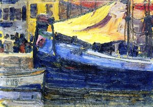Verankerte Boote mit Hauswand im Hintergrund by Egon Schiele Oil Painting