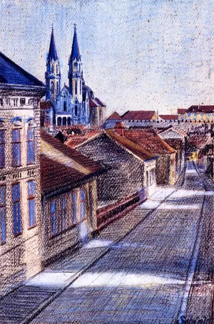 View from the Drawing Classroom Klosterneuburg by Egon Schiele - Oil Painting Reproduction