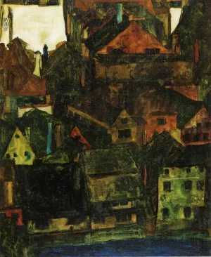 View of Houses and Roofs of Krumau, Seen from the Schlossberg by Egon Schiele Oil Painting