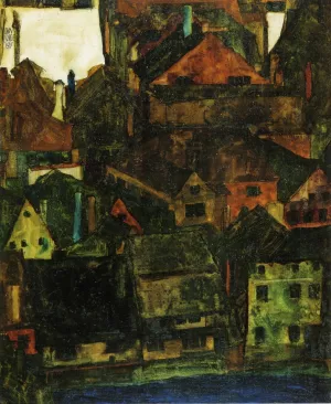 View of Houses and Roofs of Krumau, Seen from the Schlossberg Oil painting by Egon Schiele