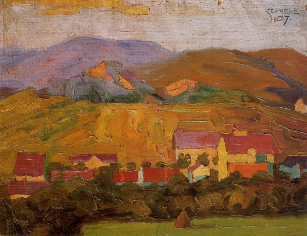 Main Product Photo of Village with Mountains Painting by Egon Schiele