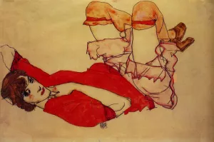 Wally with a Red Blouse Oil painting by Egon Schiele