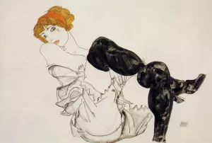 Woman in Black Stockings Oil painting by Egon Schiele