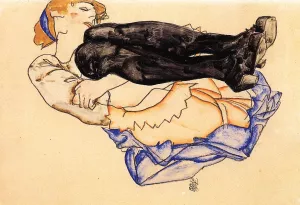 Woman with Blue Stockings Oil painting by Egon Schiele