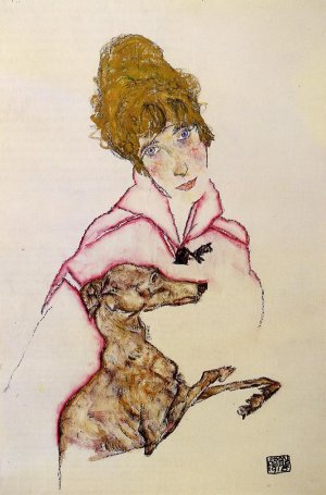 Woman with Greyhound also known as Edith Schiele Oil painting by Egon Schiele