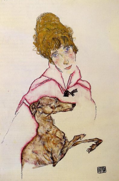 Woman with Greyhound also known as Edith Schiele by Egon Schiele - Hand-Painted Oil Painting Reproduction