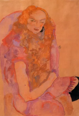 Woman with Long Hair by Egon Schiele - Oil Painting Reproduction